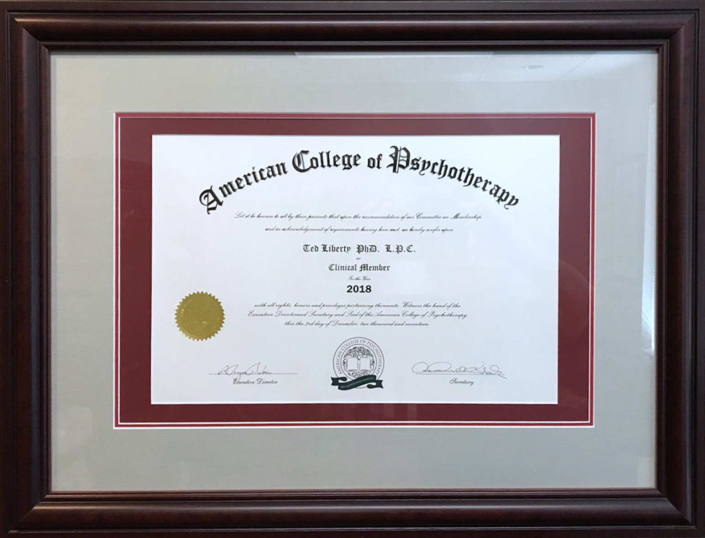 American College of Psychotherapy Member Certificate